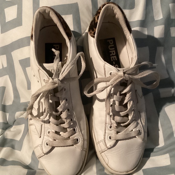 Women’s Golden Goose PureSTAR Leather Trainers with Leopard Print Heel - 36 EU - Picture 1 of 7